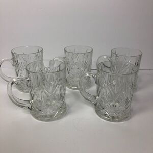 Lot of 5 Paul Sebastian, Inc. Crystal Glass Cut Patterned Mugs Cups Clear